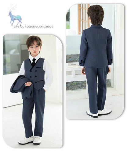 Boys Fashion Blazer Jacket Waistcoat Pants Wedding Suits Kids Morning Coat Formal Dress Children Tuxedos Toddler Clothes Sets