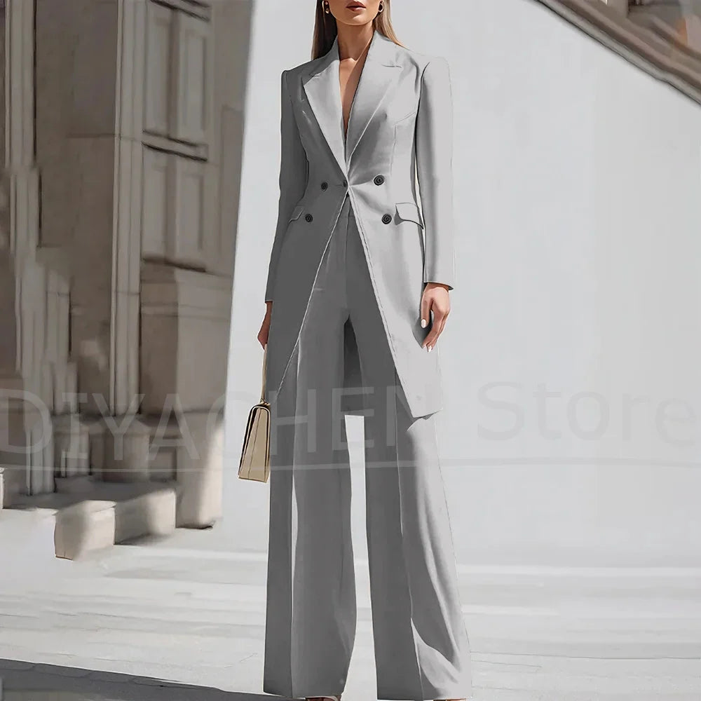 Luxury Women Pants Sets 2 Piece Chic Peak Lapel Double Breasted Outfit Fashion Elegant Daily Casual Party Office Lady Suits
