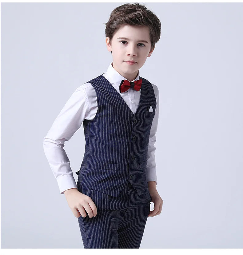 Boys Formal Vest Pants 2-Piece Suit Set for Kids – Striped Wedding & Party Wear
