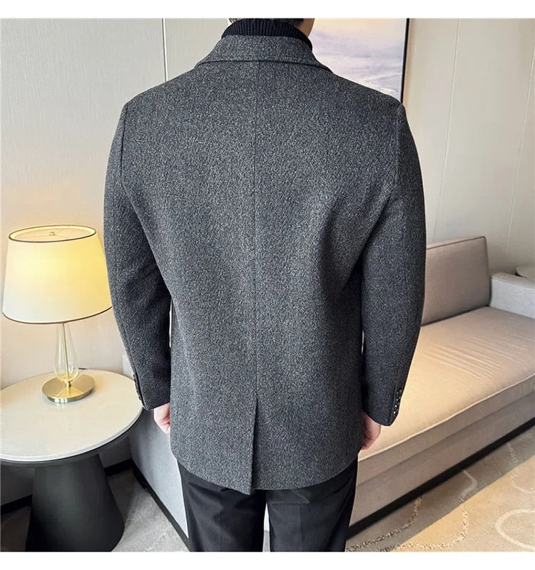British Style Autumn Winter Thick Double Breasted Woolen Coats High Quality Men Business Casual Warm Suit Jackets Men Clothing