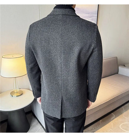 British Style Autumn Winter Thick Double Breasted Woolen Coats High Quality Men Business Casual Warm Suit Jackets Men Clothing