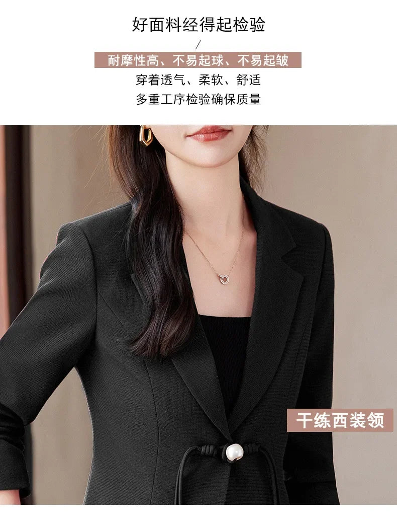 Elegant National Style Buckle Pants Suit  2024 Autumn New Professional Temperament Slim Blazer And Pants Office Ladies Work Wear