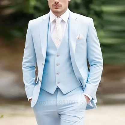 Classic Wedding Solid 3-Piece Smoking Ternos Fino Adjusted Male Formal Business Suits for Groomsmen And Festive Occasions