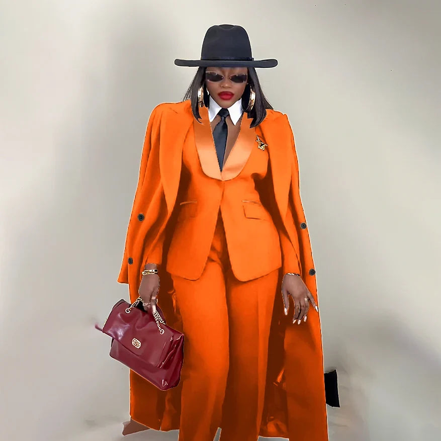 Modern Women's Suit New 3 Piece Pants Sets Blazer+Trousers+Overcoat Office Commute Elegant Style Banquet Dinner Formal Wear