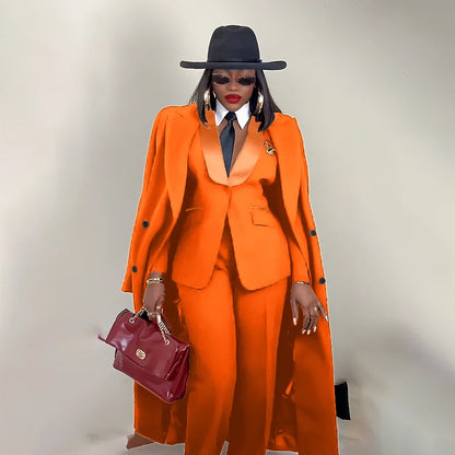 Modern Women's Suit New 3 Piece Pants Sets Blazer+Trousers+Overcoat Office Commute Elegant Style Banquet Dinner Formal Wear