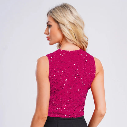 Women's Sleeveless Vest Disco Party Tops Clubwear Streetwear Lady V-neck Sequins Vests Fashion Waistcoat Music Festival Outfit