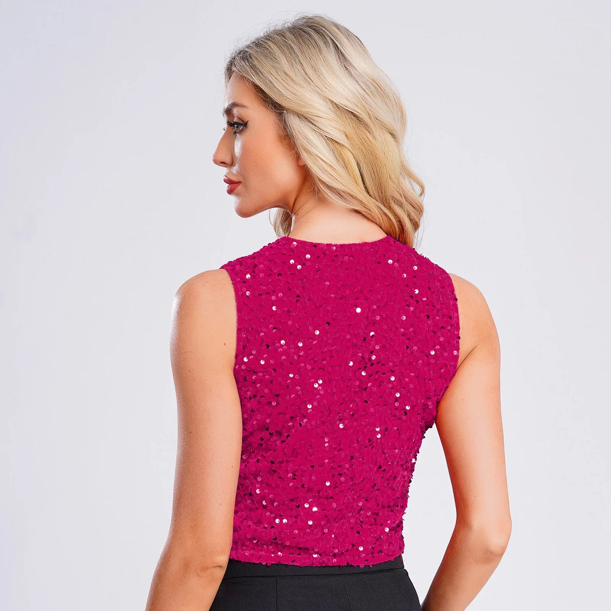 Vests for Women Fashion Waistcoat V-neck Sleeveless Vest Music Festival Sequin Party Tops Cocktail Party Nightclub Disco Outfit