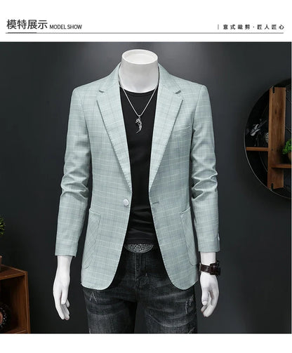 Top Quality Luxury Plaid Business Slim Fit Men Blazer Jacket 2024 Spring Autumn Casual Blazers For Men Elegant Dress Suit Jacket