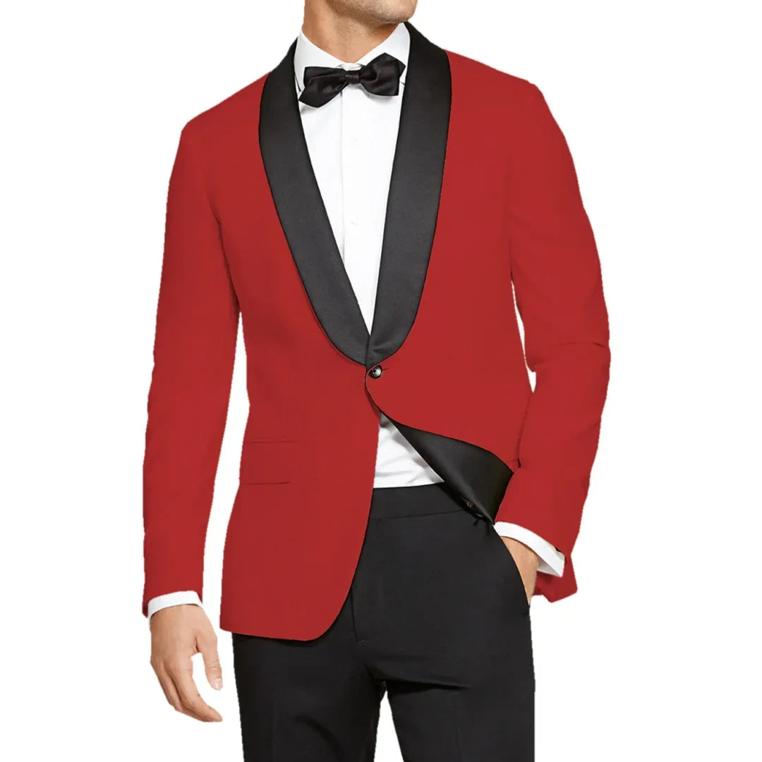 Men Suit 2 Pieces White With Black Lapel Single Button For Wedding Banquet Birthday Party Prom Business Work Jacket With Pants
