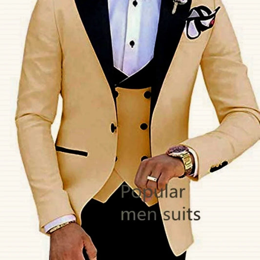 Men's 3-Piece Slim Fit Suit – Notch Lapel Single Breasted Blazer for Wedding & Business