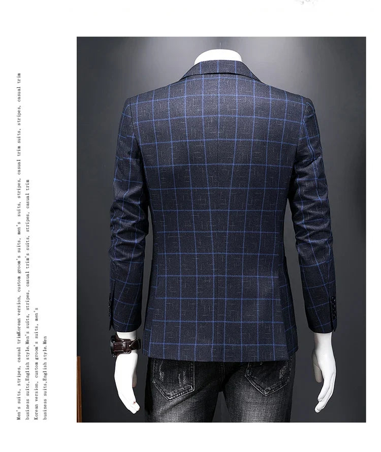 Top Quality Luxury Plaid Business Slim Fit Men Blazer Jacket 2024 Spring Autumn Casual Blazers For Men Elegant Dress Suit Jacket