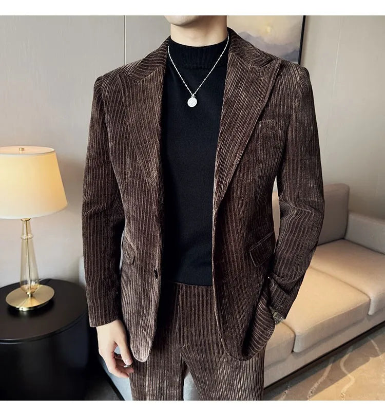 Winter Chenille Velvet Suit Jacket for Men Slim Fit Casual Business Formal Jacket Wedding Groom Social Office Blazer Masculino