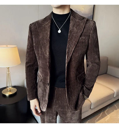 Winter Chenille Velvet Suit Jacket for Men Slim Fit Casual Business Formal Jacket Wedding Groom Social Office Blazer Masculino