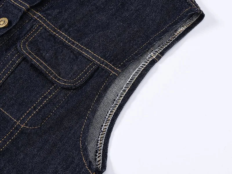 Women Denim Vest Coat Rough O Neck Vintage Short Sleeveless Jacket Female Cowboy Waistcoat Casual Tops Chaleco Mujer Outerwear