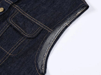 Women Denim Vest Coat Rough O Neck Vintage Short Sleeveless Jacket Female Cowboy Waistcoat Casual Tops Chaleco Mujer Outerwear