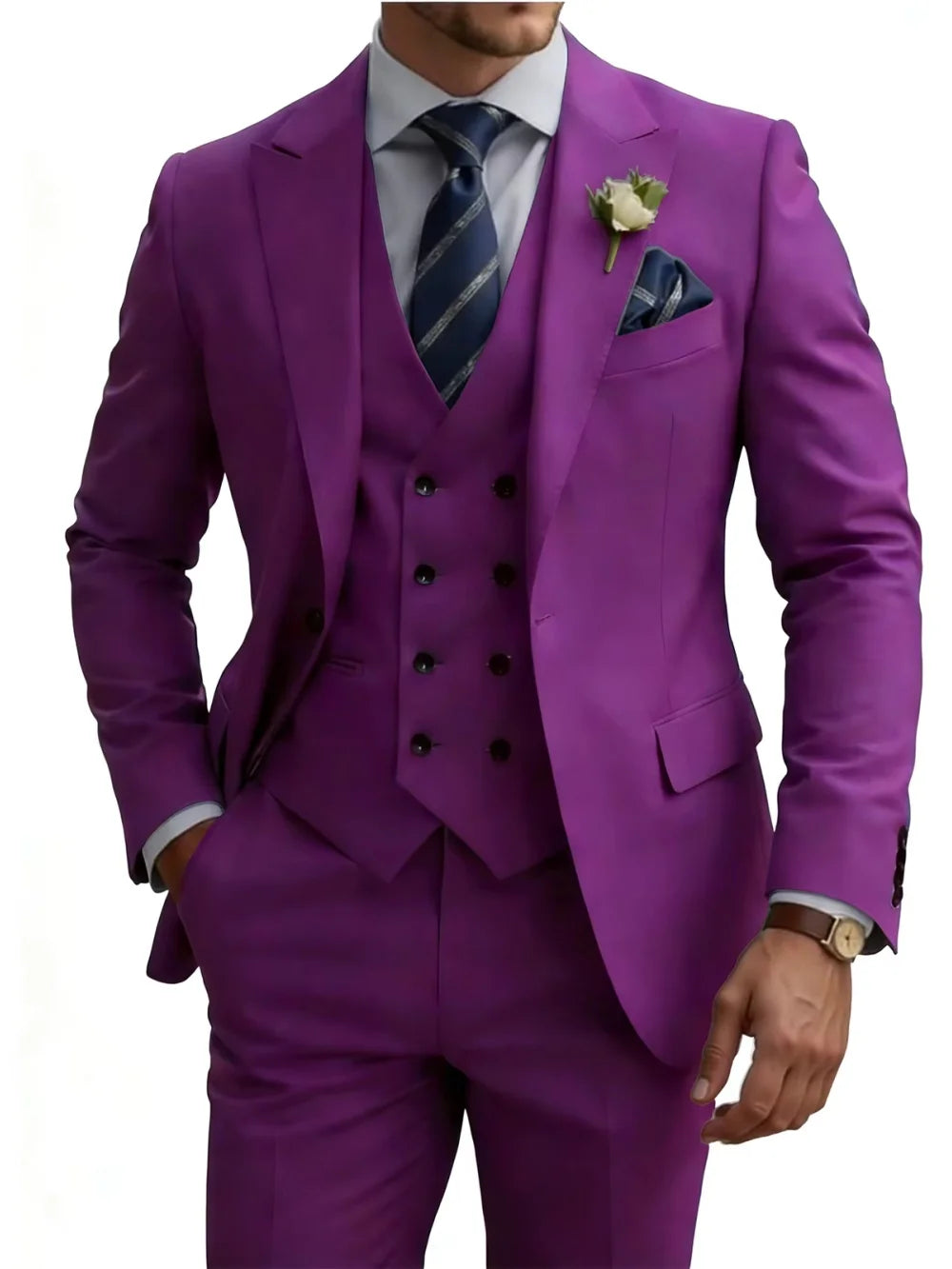 New Premium Solid Suit Set 3 Pieces Banquet Party Wear Handsome Peak Lapel Slim Fit Suits Wedding Groom Sets Plus Size Tuxedo