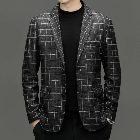 Men's Slim Fit Sheepskin Leather Blazer – Black Single Breasted Suit Jacket for Smart Casual Wear