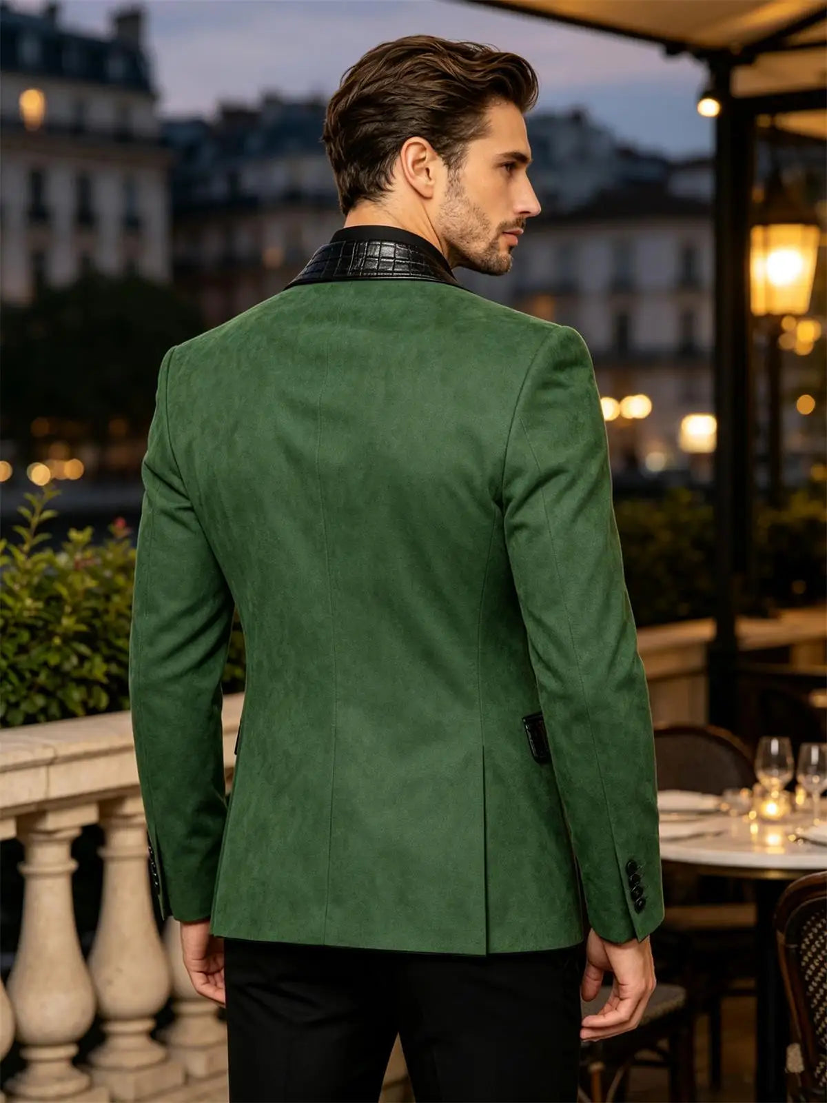 Men's Suede Slim Fit Blazer Jacket Crocodile Pattern Lapel Design Suit Coat Formal Business Prom Wedding Party Tuxedo Outerwear