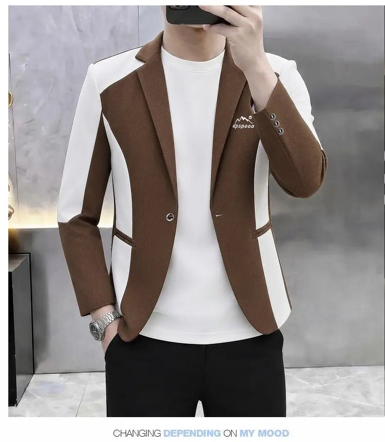 High-Quality Fashionable Autumn Winter Plaid Suit Men's Slim Fit Single-Breasted Jacket Youth Stylish Outerwear Top for Men