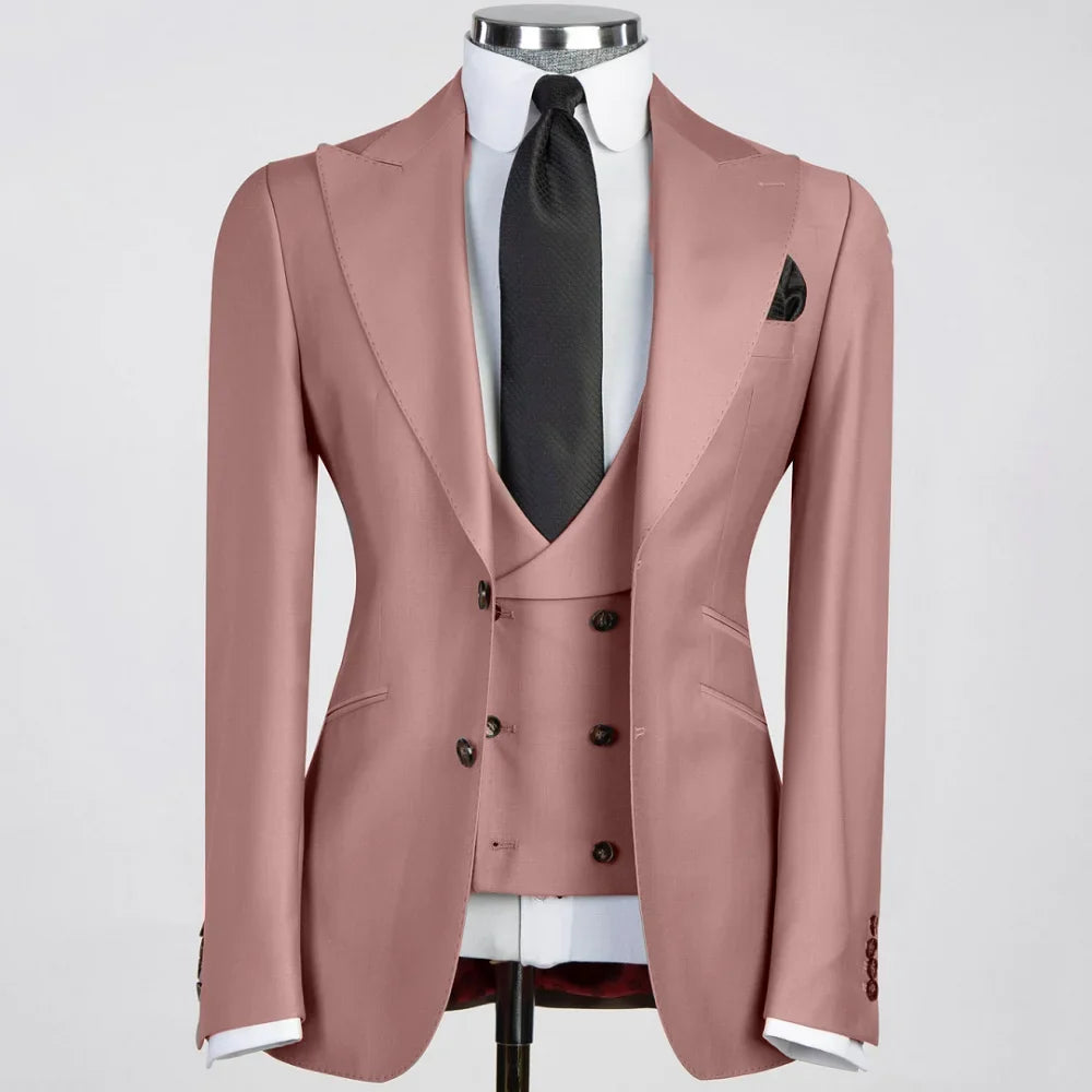 Solid White Men Suits 3 Pieces Tuxedo Jacket with Lapel And Pocket for Birthday Wedding Office Work Jacket Vest Pant