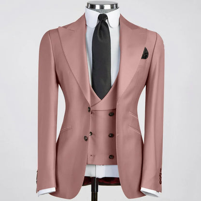 Solid White Men Suits 3 Pieces Tuxedo Jacket with Lapel And Pocket for Birthday Wedding Office Work Jacket Vest Pant