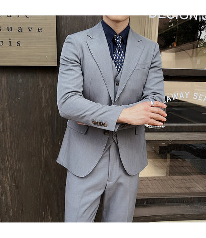( Jacket+Vest+Pants ) ltalian Style Luxury High-end Fashion Solid Color Mens Business Slim Suit 3Piece Set Groom Wedding Tuxedo