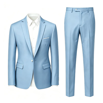 Men's Suit Set Wedding Elegant High Quality Blazer Pants Slim Fit Wrinkle Resistant Business Formal Breathable Durable