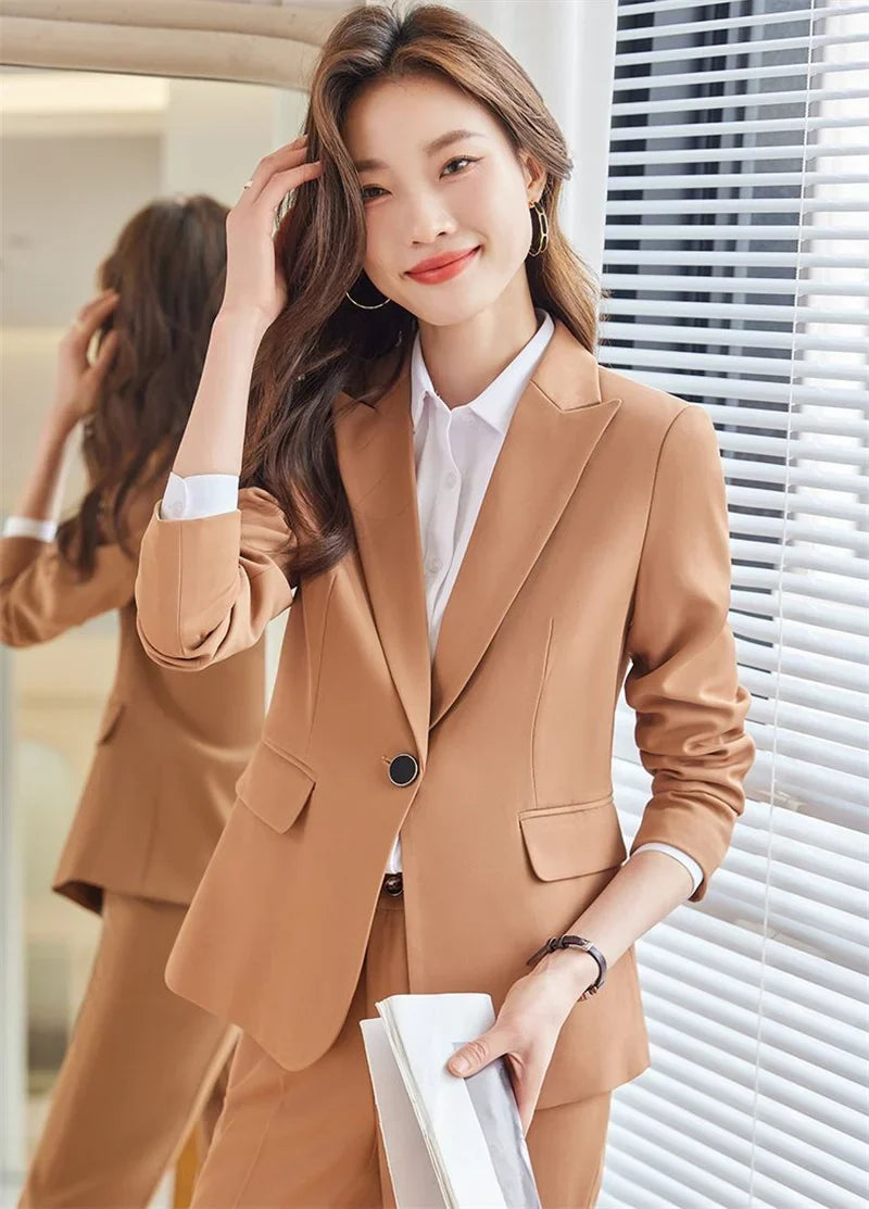 2025 Fashion Black Women Pant Suit 2 Piece Set Office Ladies Female Business Work Wear Formal Blazer Jacket And Trouser