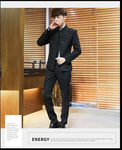 Suit (Blazer + Trousers) Men's Chinese-Style Stand-Up Collar Wedding & Business Suit