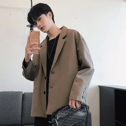 Men's Spring Korean Style Retro Blazer Ins Trendy Hong Kong Style Cool Jacket Viral Vintage Casual Suit Outerwear New
