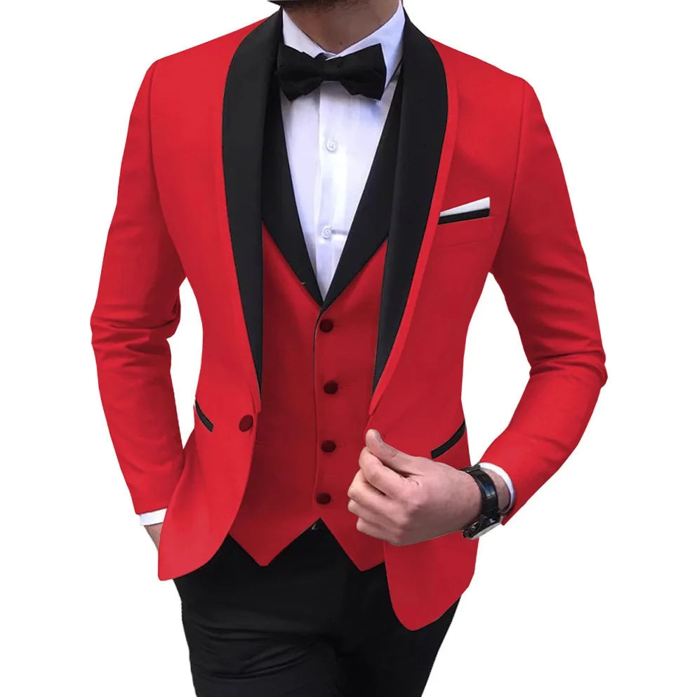 Luxury Blue Jacket with Pant Vest Wedding Men Tail Coat 3 Piece Groom Tuxedo for Formal Prom Male Suits Fashion Set