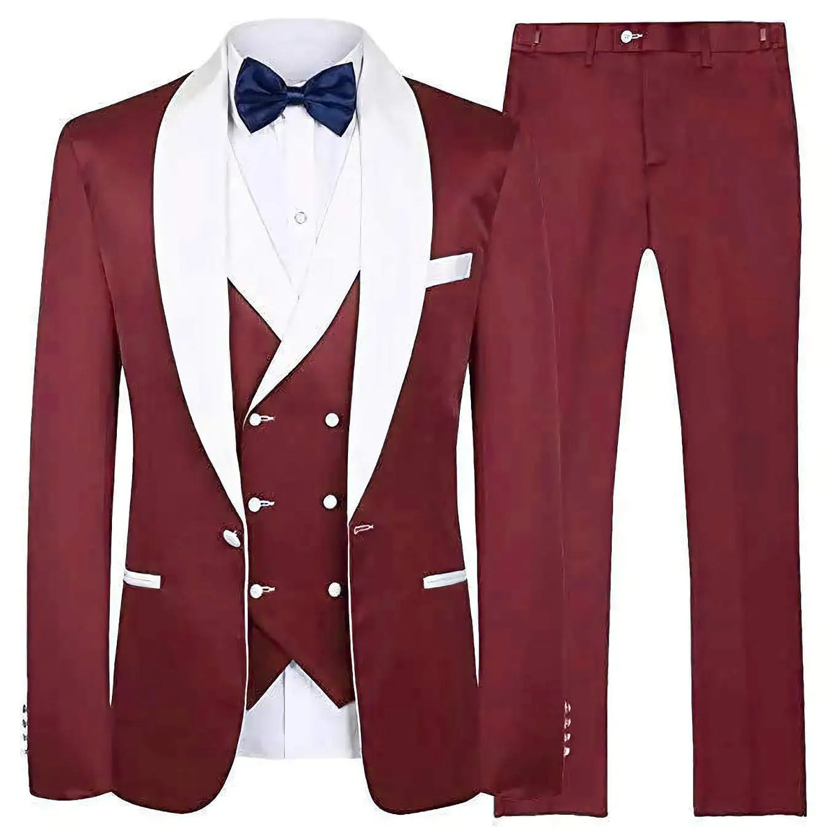 Men's Suit Navy Blue Groom Tuxedos White Shawl Lapel Men Suits with Pants Wedding Business Suit 3 Piece