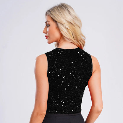 Women's Waistcoat Club Disco Music Festival V-neck Sequins Vests Fashion Woman Sleeveless Vest Tops Lady Nightclub Outfit