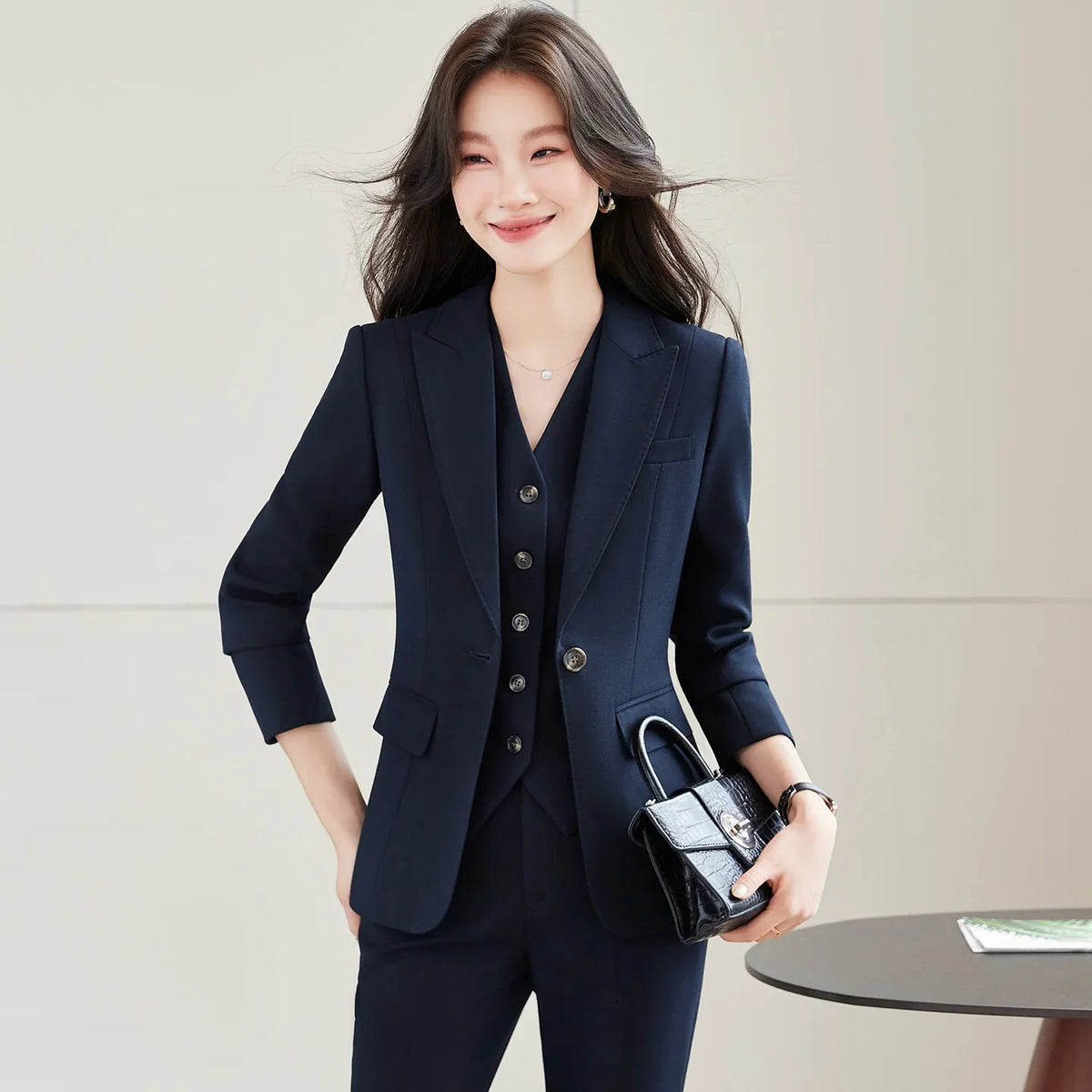 Korean Style Fashion Blazer Trousers Suit Women 2026 Autumn Long Sleeve Jacket and Pants 2 Piece Matching Set Outfit Pink