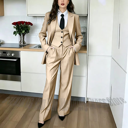 Classic Peaked Lapel Women's Pant Suits 3 Piece Formal Office Regular Fit Single Breasted Business Occasion Party Event Outfit