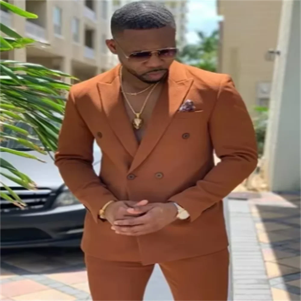 2 Pieces New Fashion Green Double Breasted Men Suits Wedding Slim Fit Tuxedo Terno Masculino Prom Groom Blazer Custom Made