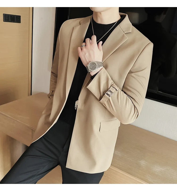 Men's Slim Fit Blazer Metal Buckle Decoration Smart Casual Wedding Party Jacket