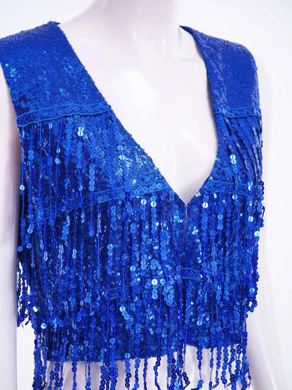 Women's Fringe Vest Clubwear Jazz Modern Dance Waistcoat Glitter Tassel Sleeveless Jacket Sequins Vests Music Festival Costumes