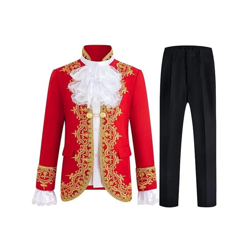 Children Golden Flower Performance Photograph Suit Boys Jacket Pants Tie 3PS Drama Dress Kids Prince Charming Cosplay Costume