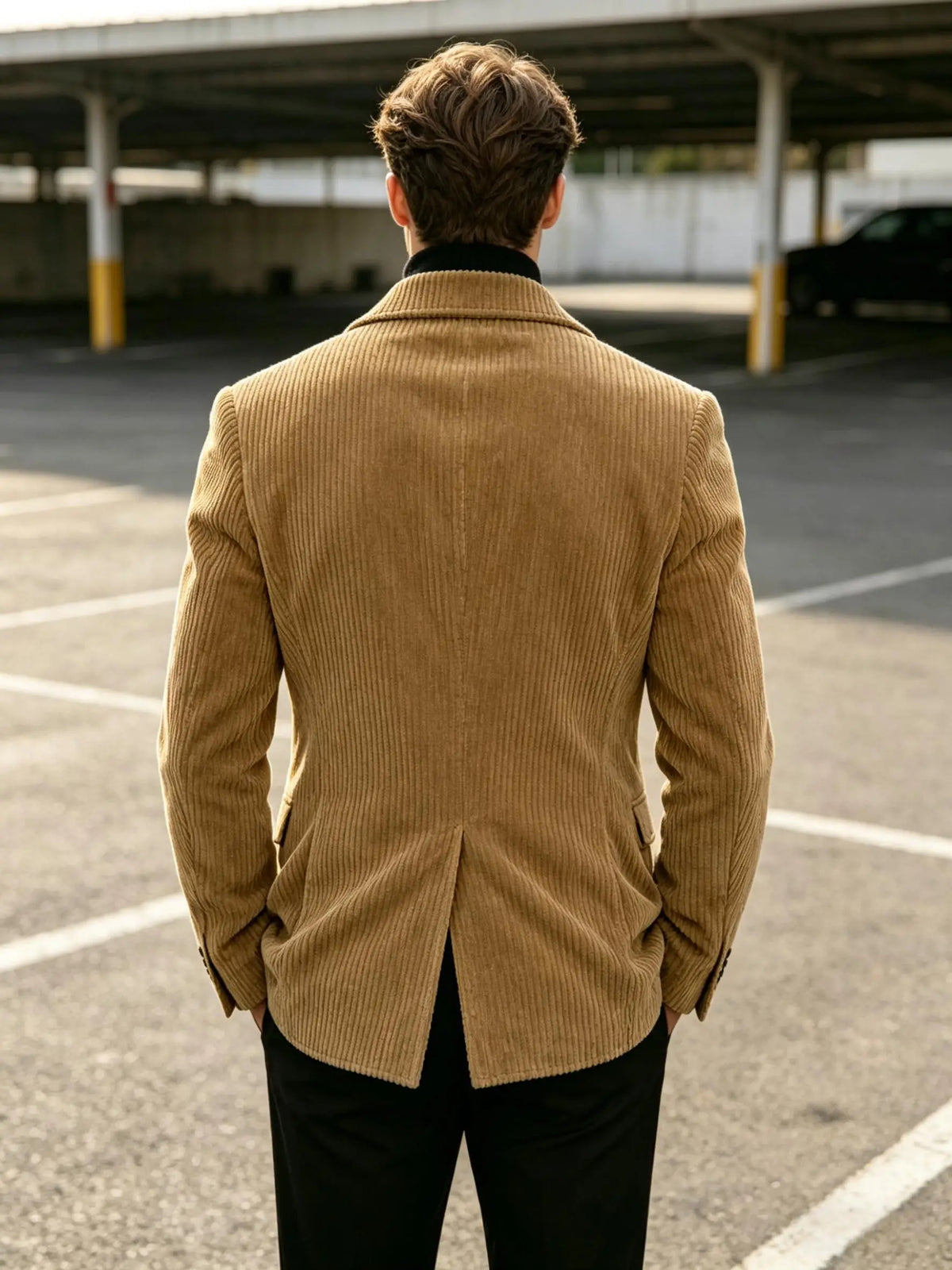 Men's Corduroy Blazer Jacket Slim Fit Notched Lapel Casual Business Coat With Four Flap Pockets For Daily Work Streetwear