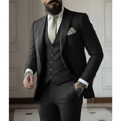 Classy Men Suits 3 Pieces Light Green Peak Lapel Jacket Vest Pants Classic Set For Wedding Groom Wedding Business Events Dress