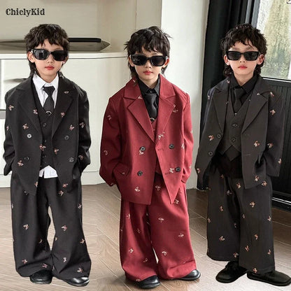 Boys Loose Blazer Jacket Waistcoat Pants Clothes Sets Kids Formal Dress  Suits Casual Child Toddler Party Butterfly Leisure Suit