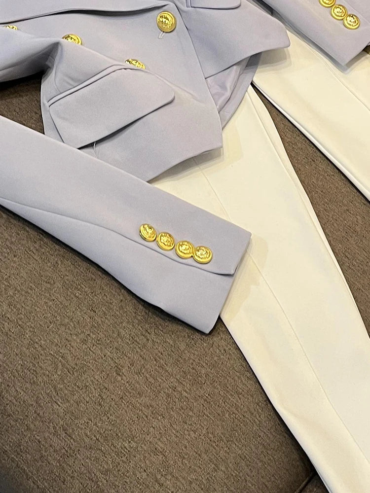 Business Commute Style Women's Long Sleeve Double-Breasted Suit Slim Fit Waist-Cinching Outerwear Fashion D9986