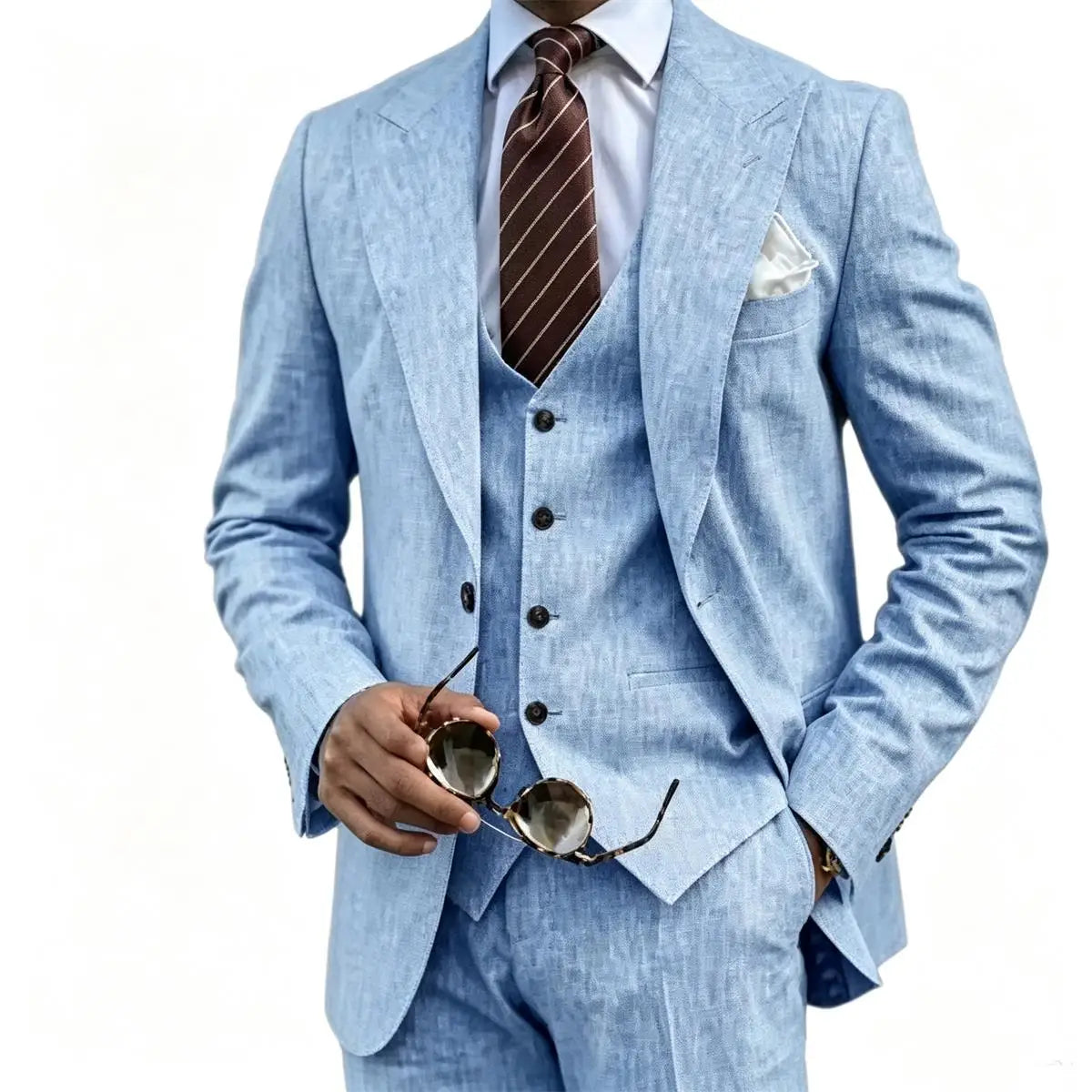 Men's Suit Customized 3 Piece Blazer Vest Pant Linen Set Full Man Terno Linen Suit Notched Lapel Casual Tuxedo Summer Wedding