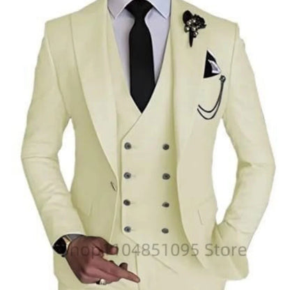 3 Piece Men's Wedding Dress Suits Slim Fit Peak Lapel Blazer+Vest+Pants Groom Tuxedos for Party Formal Suit Elegant Men Clothes
