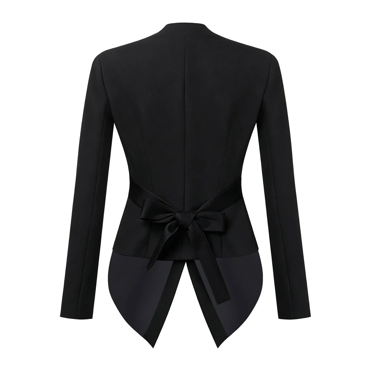 Women Solid Color Blazer V Neck Long Sleeve Padded Shoulders Belted Waist Button Pointed Hem Jacket Coat Office Lady Outerwear
