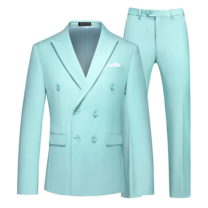 Men's Double-Breasted Suit Jacket and Trousers – Formal Business & Wedding 2-Piece Set