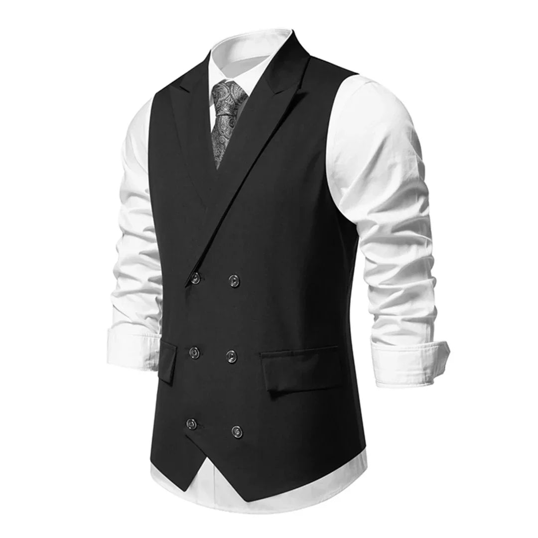 Men's Suit Vest with Lapel Double Button Solid Waistcoat for Wedding and Business