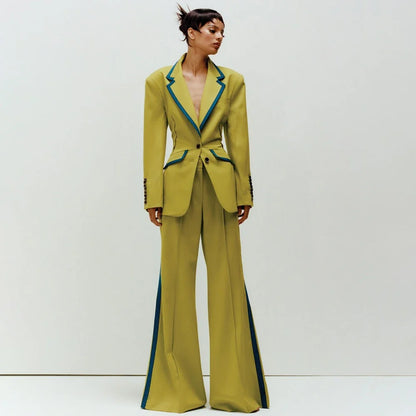 Women's Suit Slim Fit Two Piece(Blazer+Flare Trousers) Pants Set Professional Business Workwear Daily Outfit Suits for Ladies