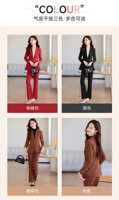 Casual Blazer Suits for Women Office Wear Long Sleeve Single Button Jacket 2 Pieces Set Chic Fashion Pant Suits Elegant Ladies